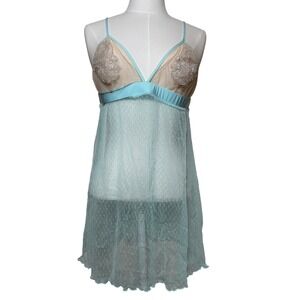 Y2K Fairy Sheer Lace Babydoll Lingerie Tank Top‎ Baby Blue Embroidered Whimsical